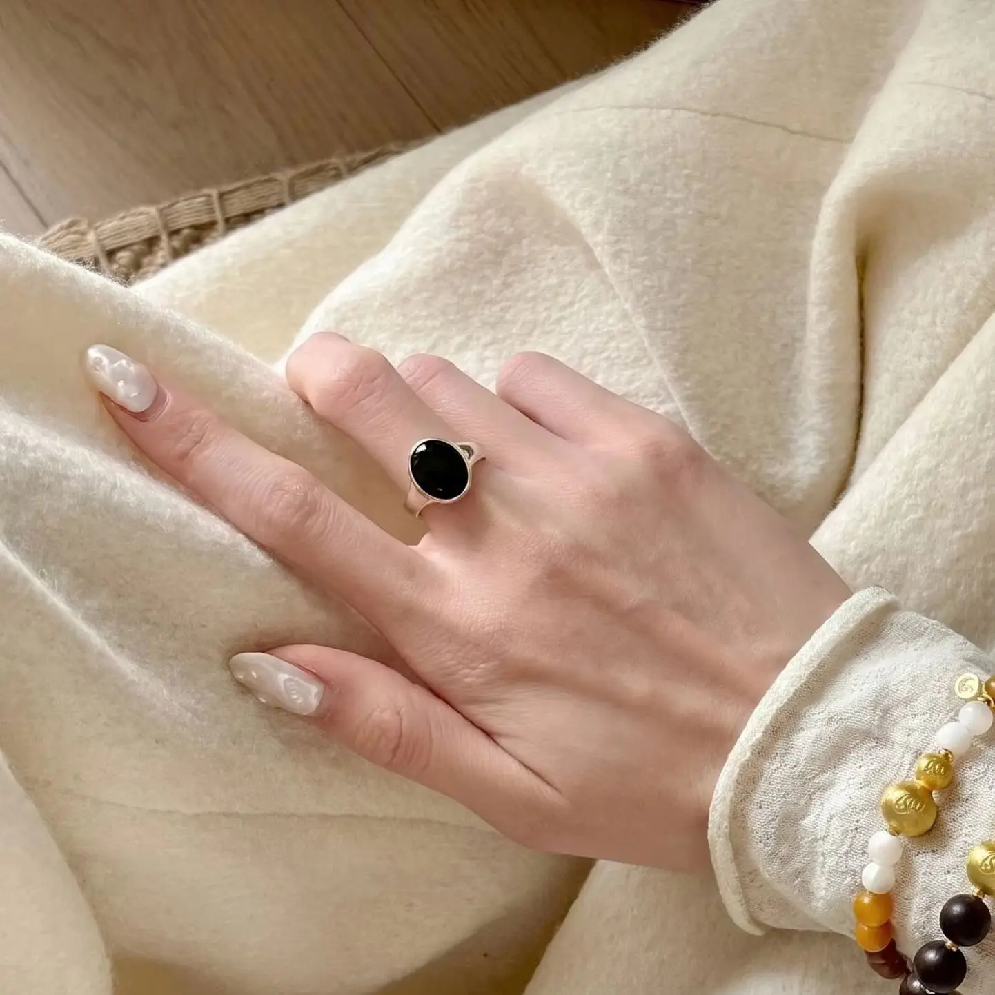 VENTFILLE 925 Sterling Silver Retro Ellipse Black Onyx Ring For Women Temperament Party Gift Jewelry luxury Dropshipping