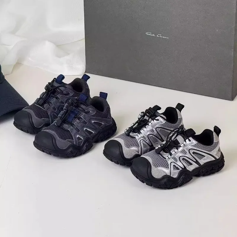 

2025 Spring and Autumn New Children's Retro Drawstring Bag Head Casual Shoes Mesh Breathable Outdoor Boys and Girls Hiking Shoes