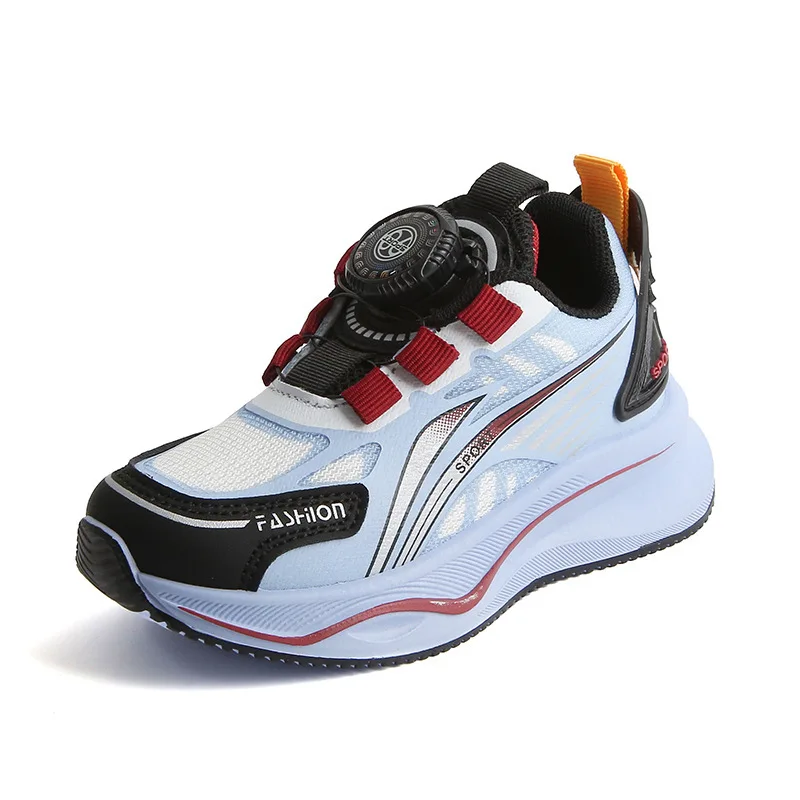 Детские весенне-осенние модные кроссовки для мальчиков, дышащая повседневная обувь с сеткой и поворотными пуговицами, кроссовки для бега на мягкой подошве для девочек, нейтральные