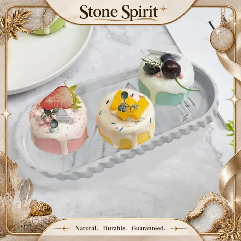 Cross-border exclusive oval lace tray, cosmetic and jewelry display tray, entrance marble pattern decoration, factory spot goods