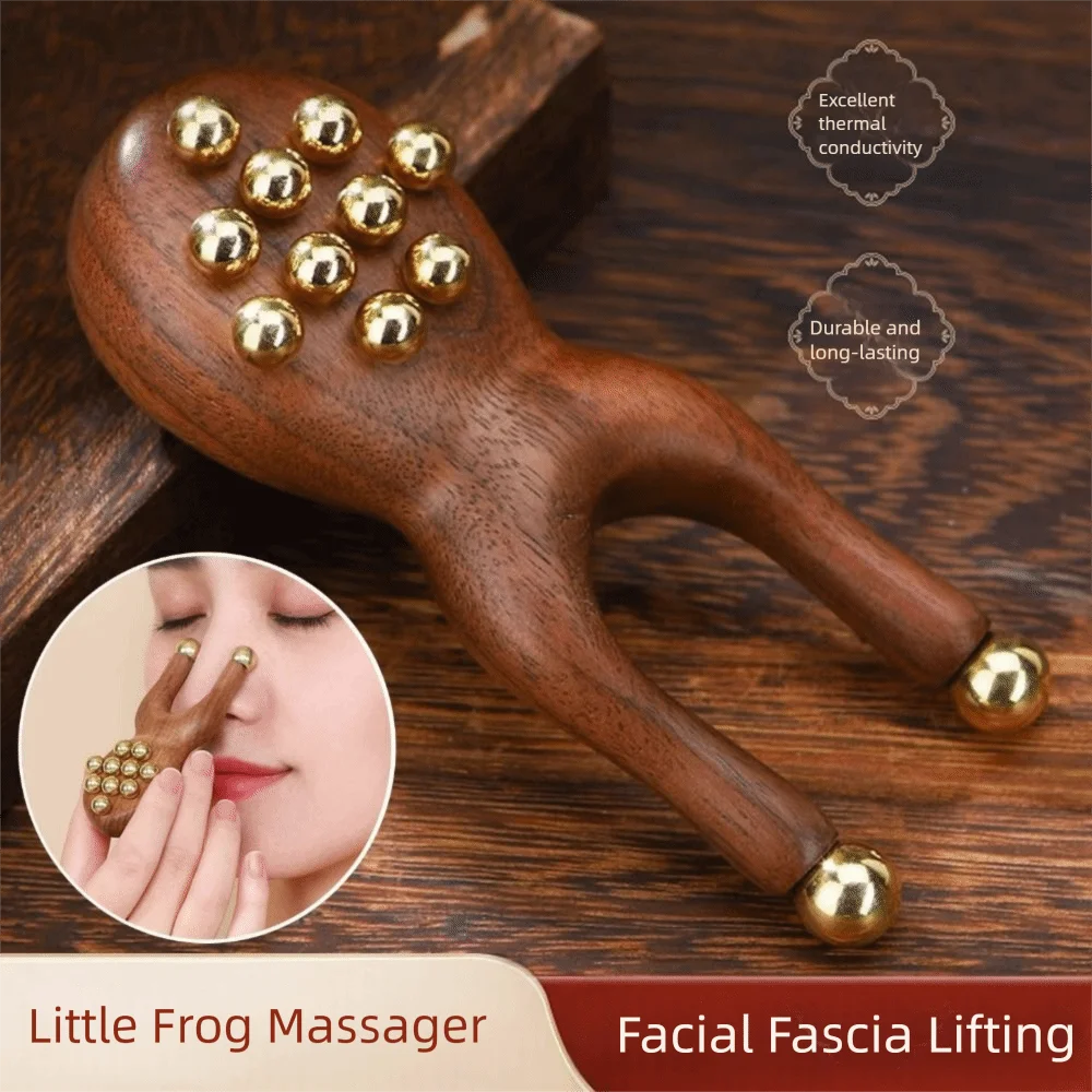 

12 Copper Beads Guasha Face Massager Tool Wooden Handle Fascia Lifting Face Manual Massager Antistatic Multifunctional