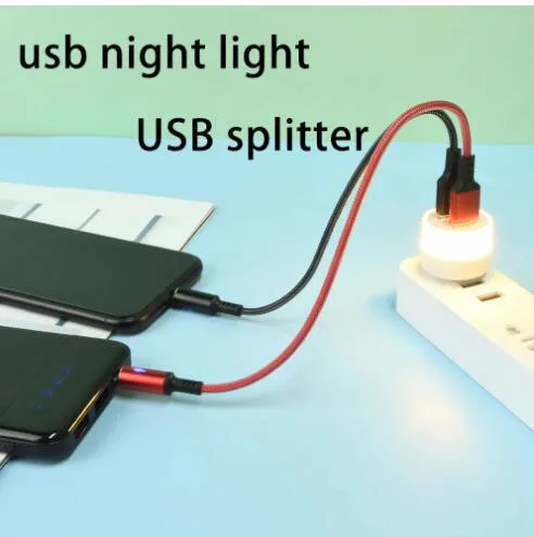USB Plug Lamp Mobile Power Charging Small Book Lamps LED Eye Protection Reading Night Light Small Light with USB splitter