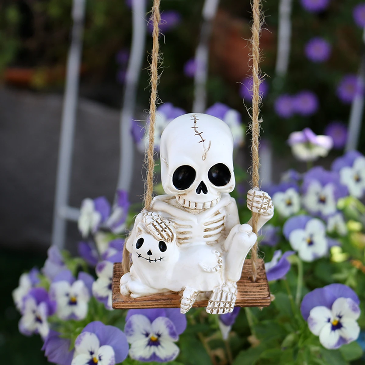 

Неторопливая статуя скелета и кошки, качающаяся из смолы - 3,14-дюймовая готическая сказка на Хэллоуин, уличная садовая статуя