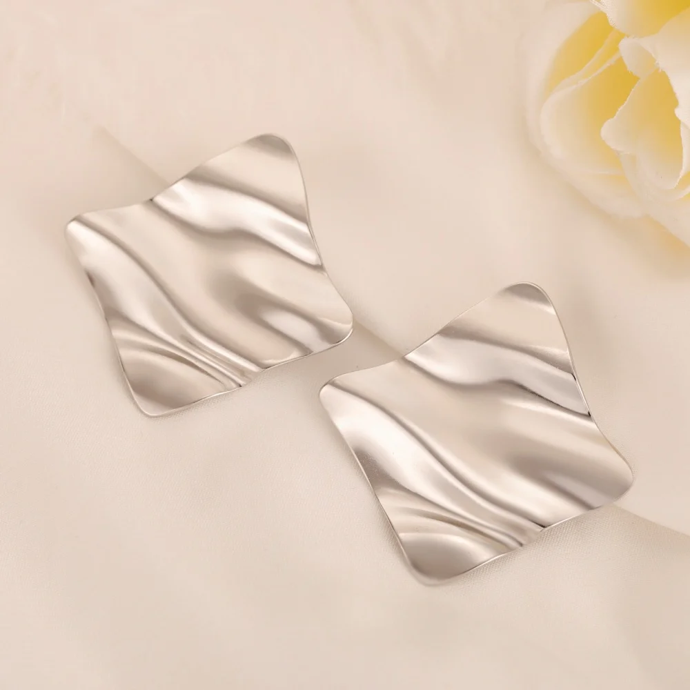 Water Ripple Square Stud Earrings for Women Girls Ear Jacket Geometric Earrings luxury Stainless Steel Jewelry Party Gifts image 5