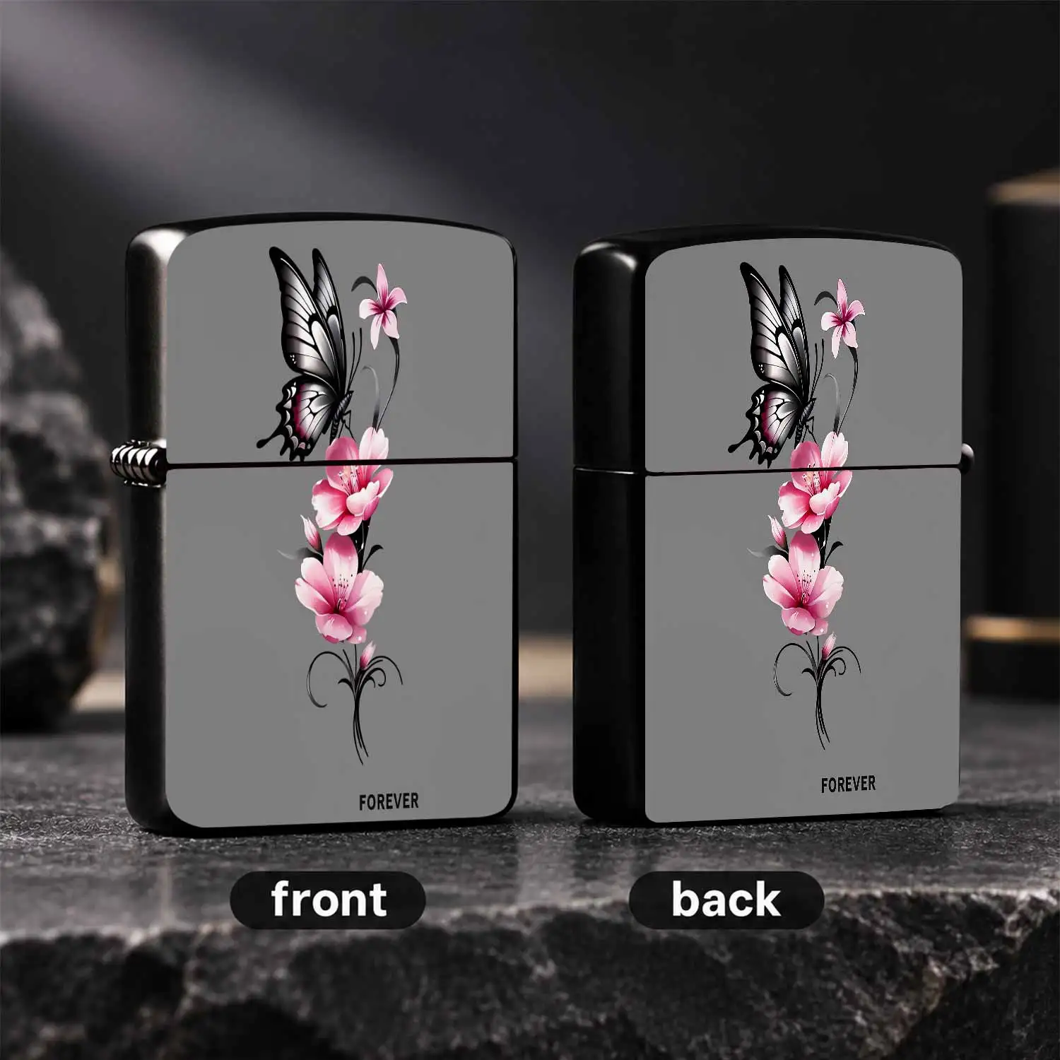 Elegant Pink Floralpattern Portable Lighter, Delicate Artistic Decorative Ignition Device, Ideal For Daily Use, Dating, Gifting, Memorial Occasions, Stylish Practical Accessory With Forever Motif For All Scenarios A Humorous And Interesting