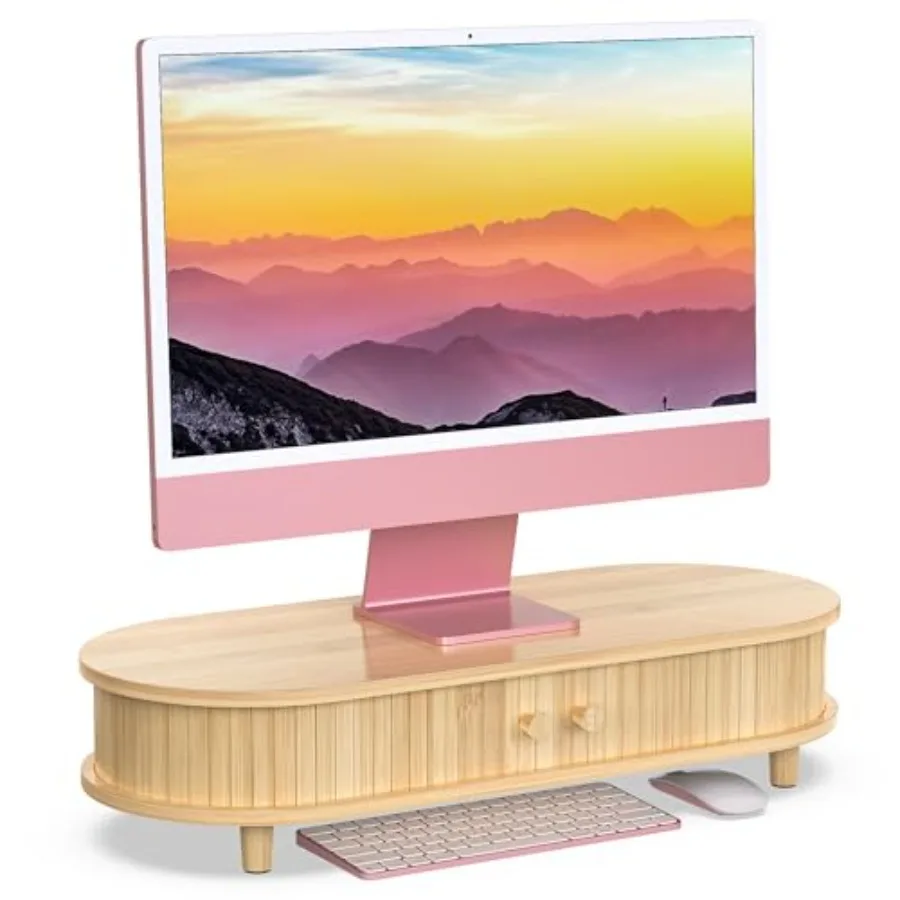 

Подставка для монитора из бамбука с отсеком для хранения, изогнутая подставка для ноутбука, настольный органайзер с раздвижными дверцами