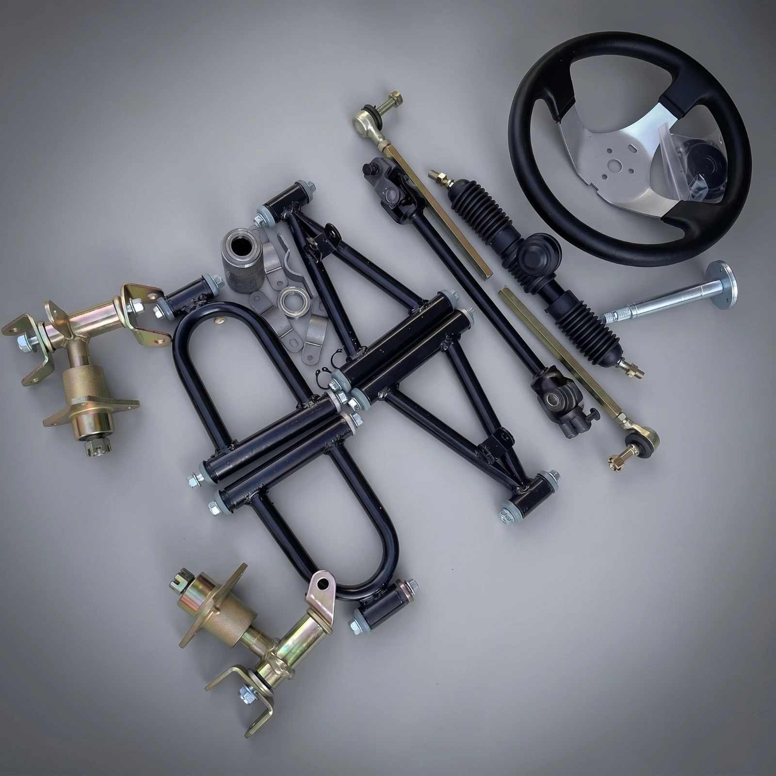 Off-Road Vehicle Front Undercarriage System Mechanical Steering Kit with Steering Wheel Hardware Universal for DIY Builders