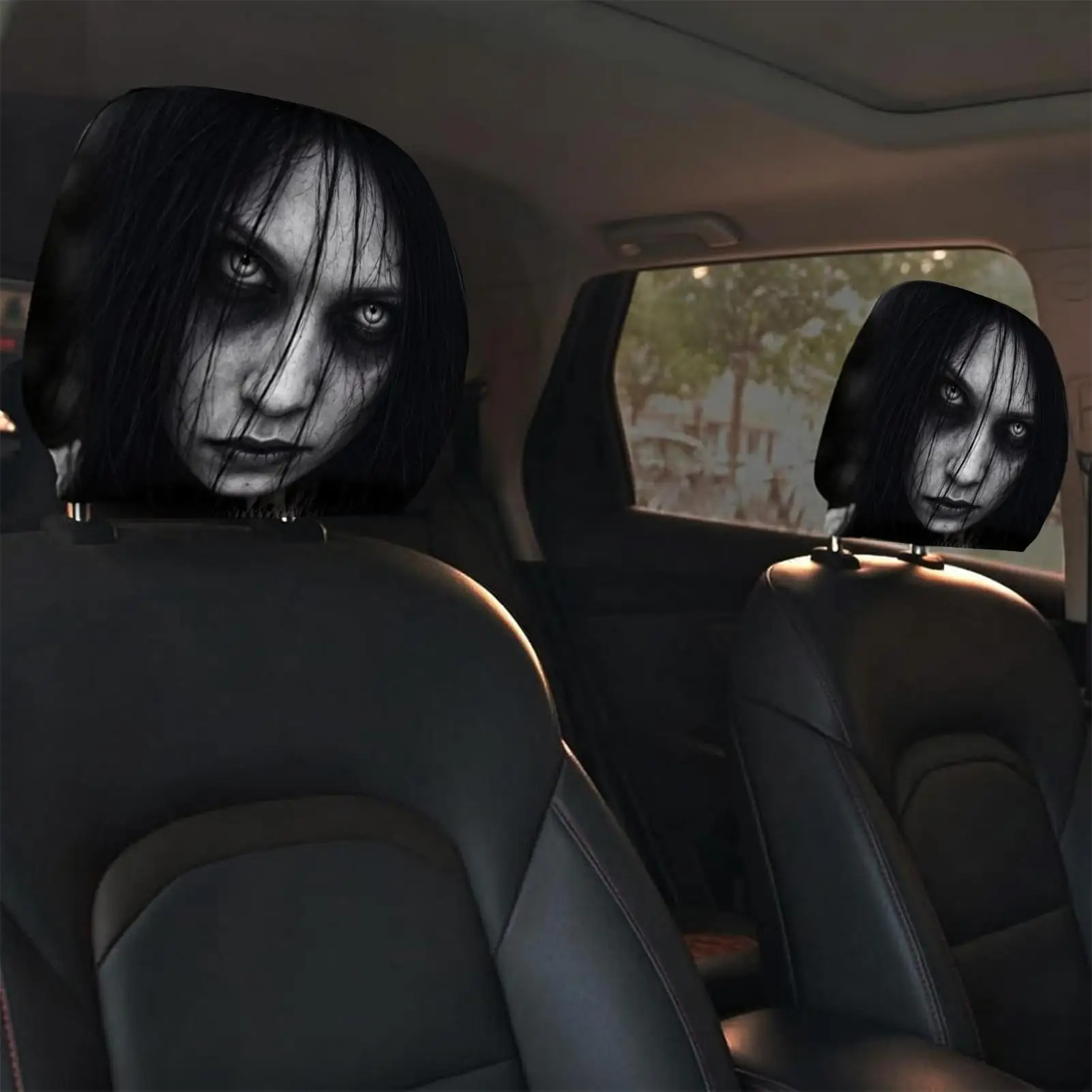 Halloween Scary Ghost Face Car Headrest Covers Universal Stretchy Breathable Spooky Decor for SUV Truck Vehicle Interior
