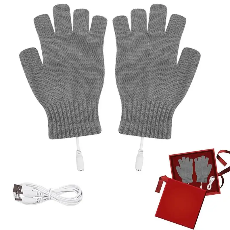 Black USB Heated Gloves Men Women USB Rechargeable Heating Mittens Winter Washable Half Hand Warmers Electric Thermal Gloves