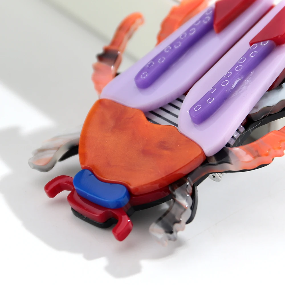 Einzigartige bunte große Käfer-Acryl-Broschen für Frauen, lustige Cartoon-Insekten-Tier-Anstecknadeln, Schmuck, Kleidungszubehör, Geschenk – Detail 3