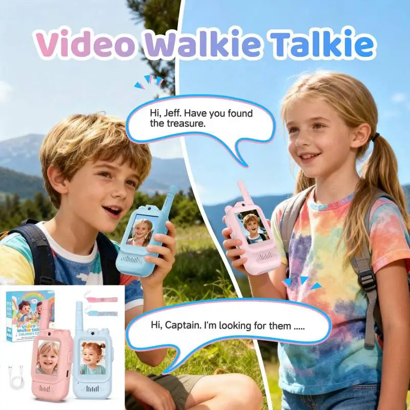 

2PCS Kids Video Walkie Talkies with Screen Display Rechargeable Cute Video Intercom Child One-Click Call Walkie Talkies Toy Gift