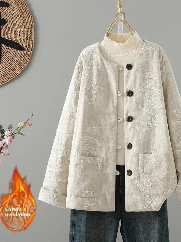 

Женский зимний хлопковый джет с китайской вышивкой в стиле ретро, облегающий круглый джерт, удобный дышащий