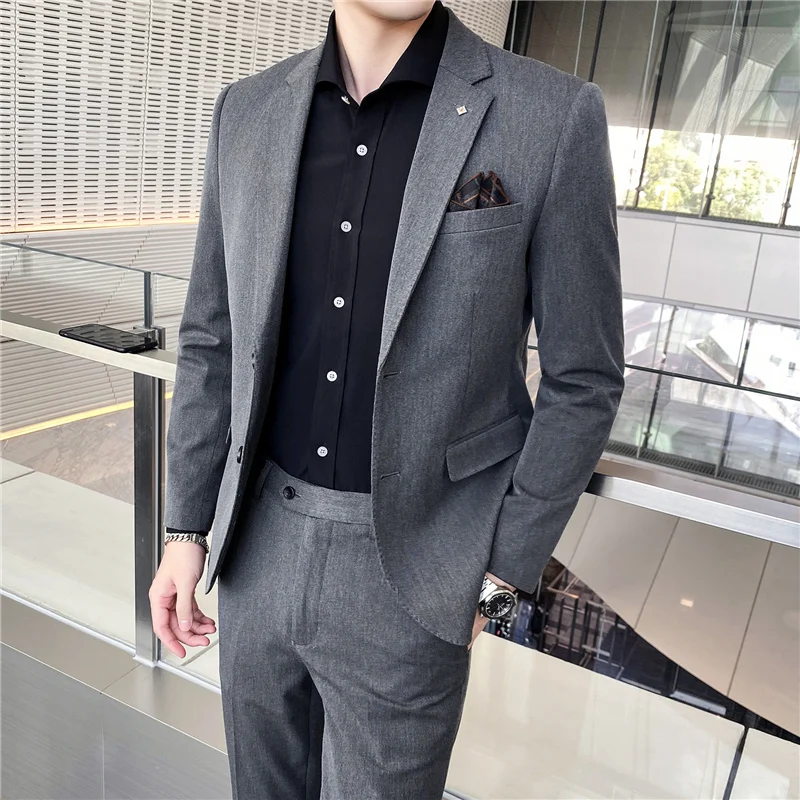 

Korean version of fashion slim (Blazer+ trousers) casual Blazer solid color fashion handsome groom's wedding dress two-piece set