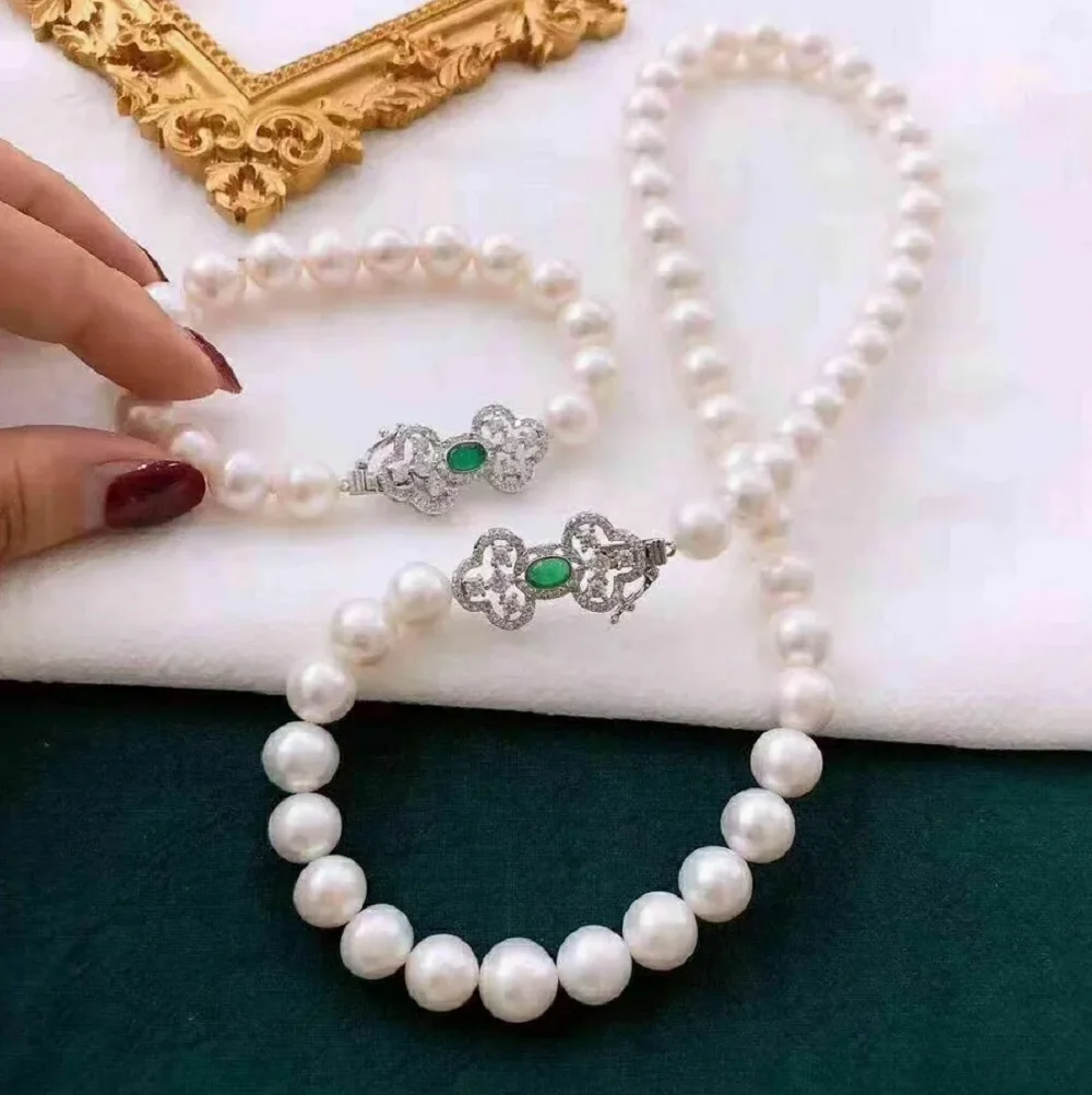 

Natural AAAA9-10mm South Sea Round Pearl Necklace 18in+Bracelet 7.5in Set/925s