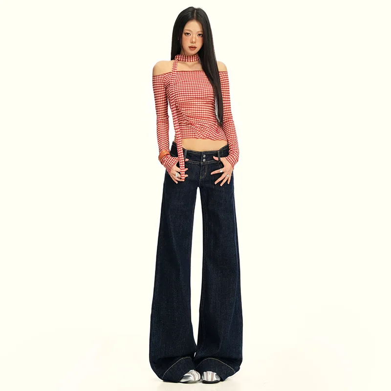 Bootcut Jeans Denim Pant Women Vintage Washed Mid Waist Straight Trousers 2 Buttons Y2k Streetwear Work Floor Length Autumn 2026