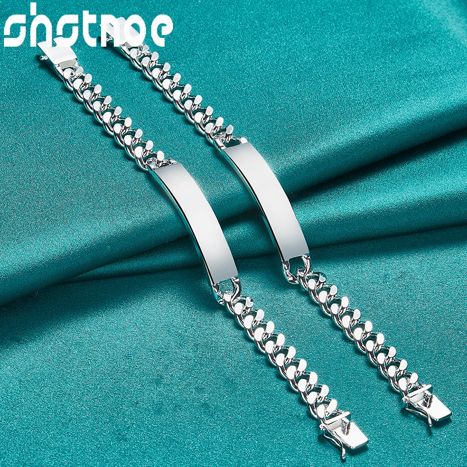 SHSTONE 925 Sterling Silver 2/PCS 8mm/10mm Chain Bracelet Bangle Series Set For Woman Man Wedding Party Jewelry Accessories Gift