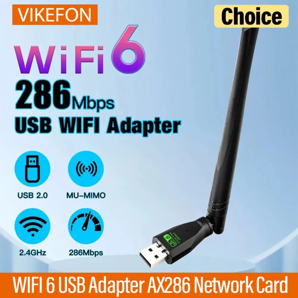 

AX286 Сетевая карта Dongle WIFI 6 USB-адаптер 2,4 ГГц 802.11AX Прием сигнала антенны для ноутбука Windows 10 11 Драйвер бесплатно