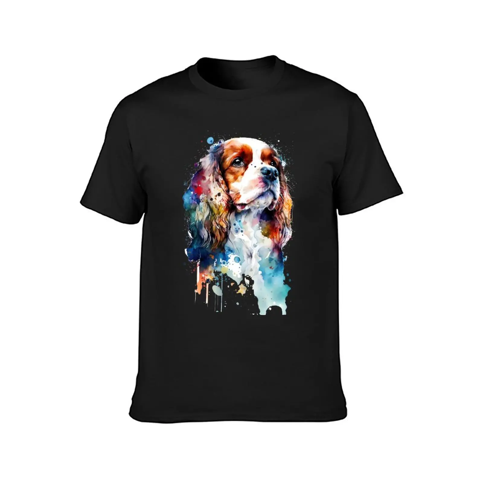 Rainbow Cavalier King Charles Spaniel Watercolor Art T-Shirt plain customs sweat t shirts for men pack