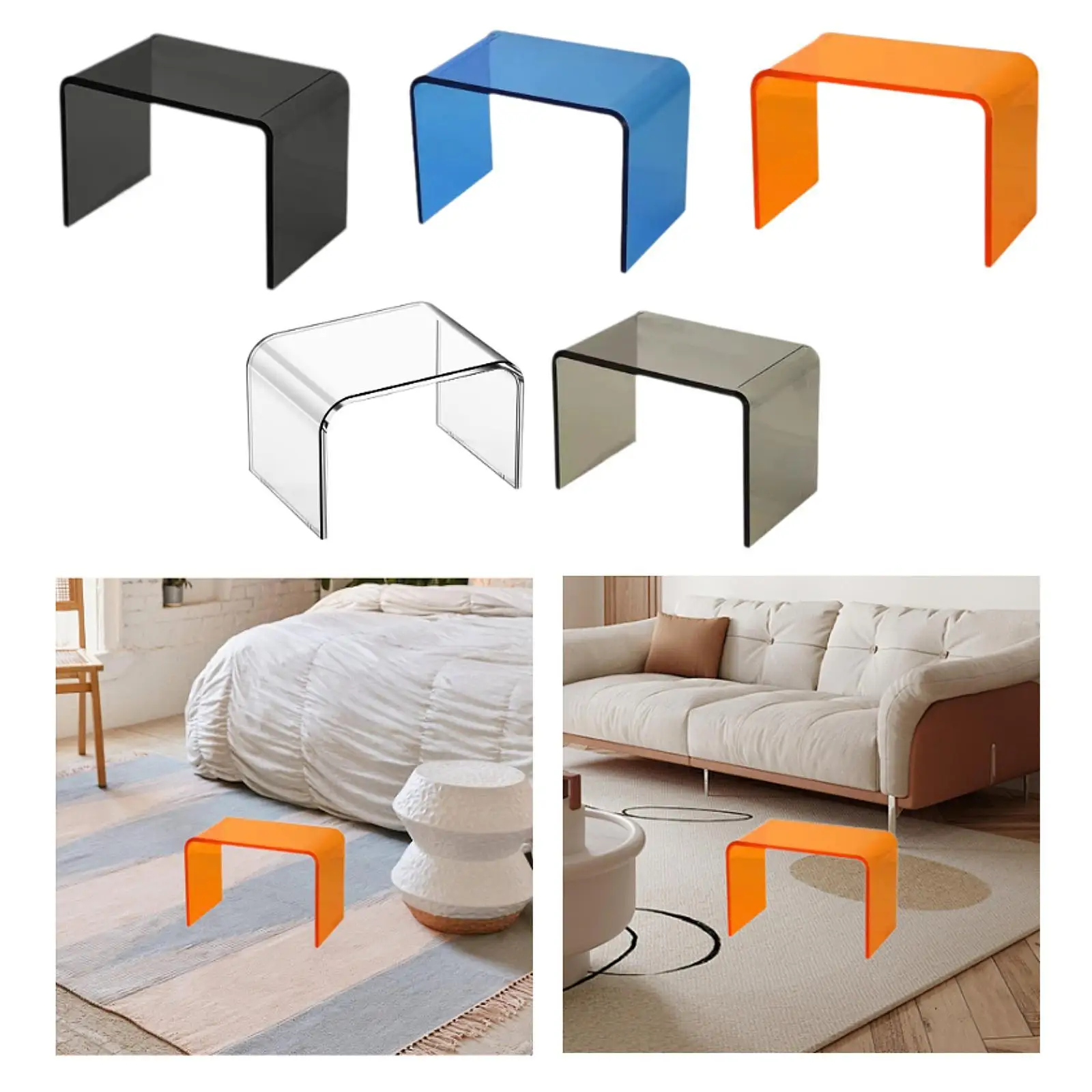 Acrylic Step Stool Household Antiskid Stable Portable Shower Bench Small Stool for Bathroom Apartment Bedside Porch Living Room