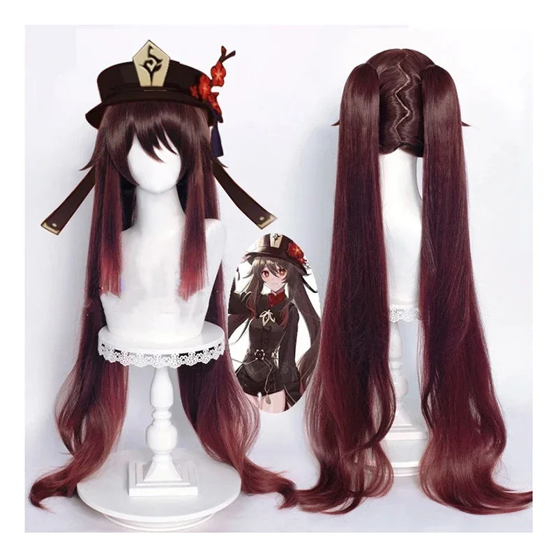 Drop Shipping Game Genshin Impact Hutao Cosplay Wig Hu Tao Heat Resistant Synthetic Hair Wigs Halloween Anime Wigs   Wig Cap