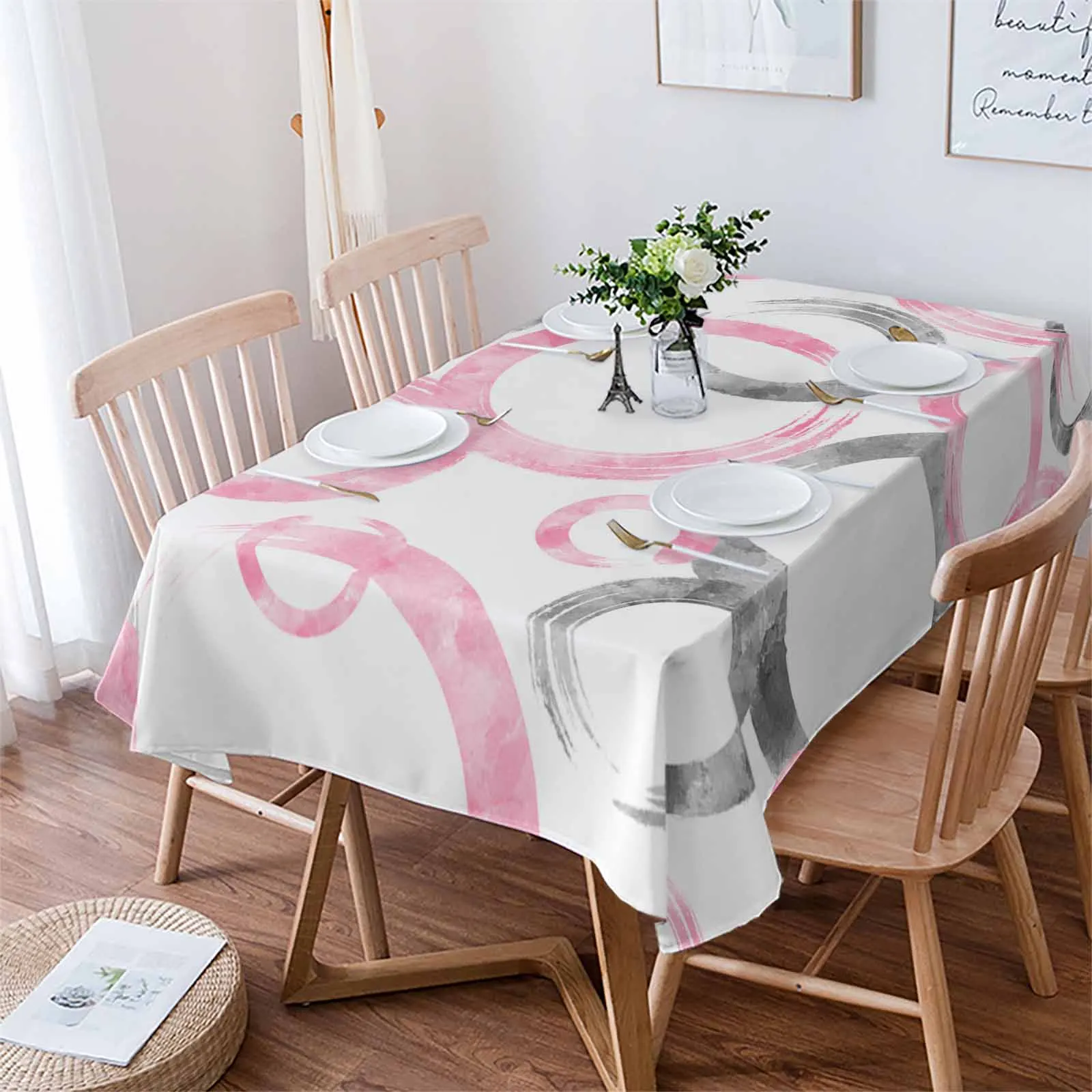 Geometric Paint Brush Circle Pink Gray Table Cloth Waterproof Dining Tablecloth Kitchen Decorative Party Table Cover