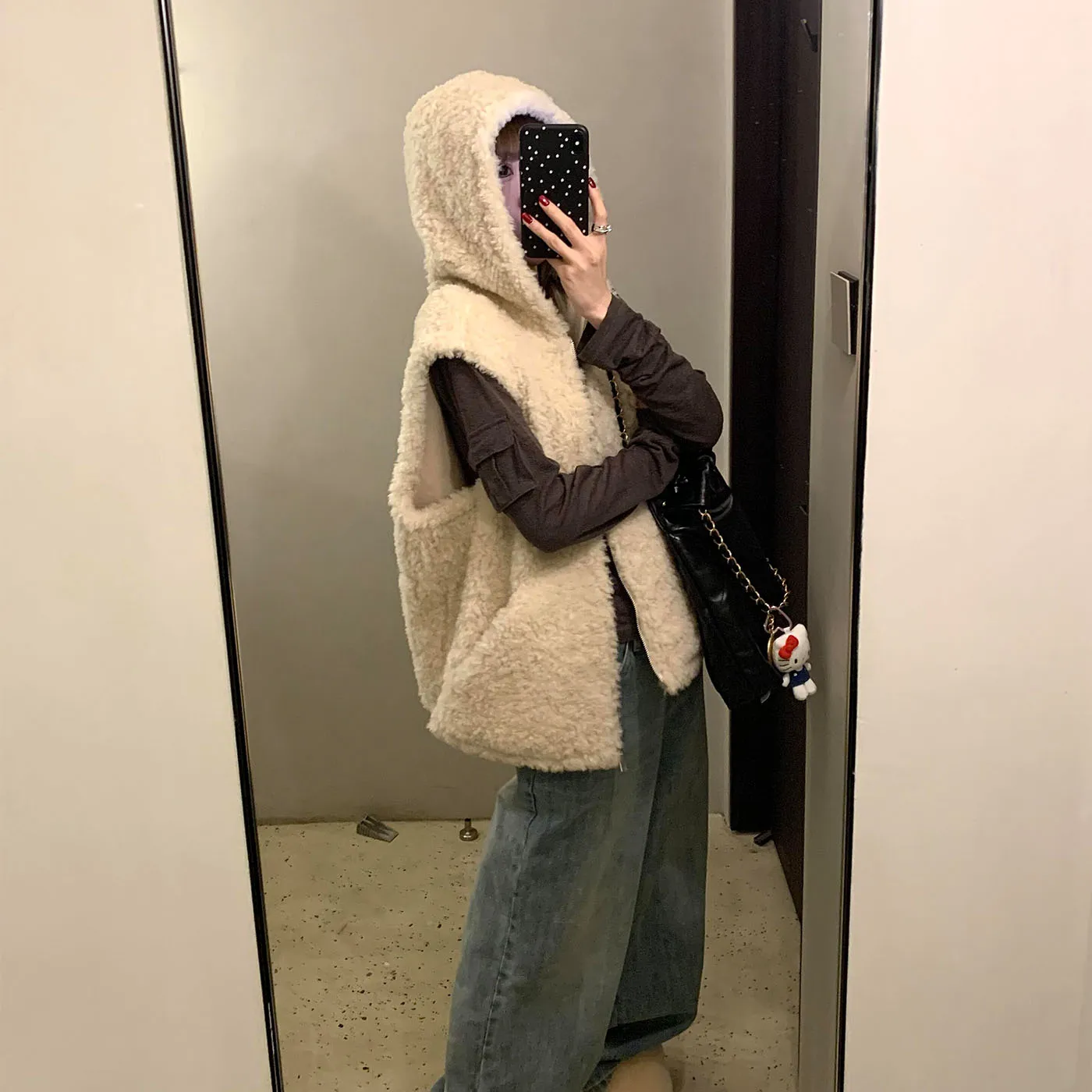 

Women Faux Fur Vest Coats Jackets Lamb Wool Coat Thick Warm Y2k Streetwear Jacket Elegant Work Hooded Zipper Autumn Winter