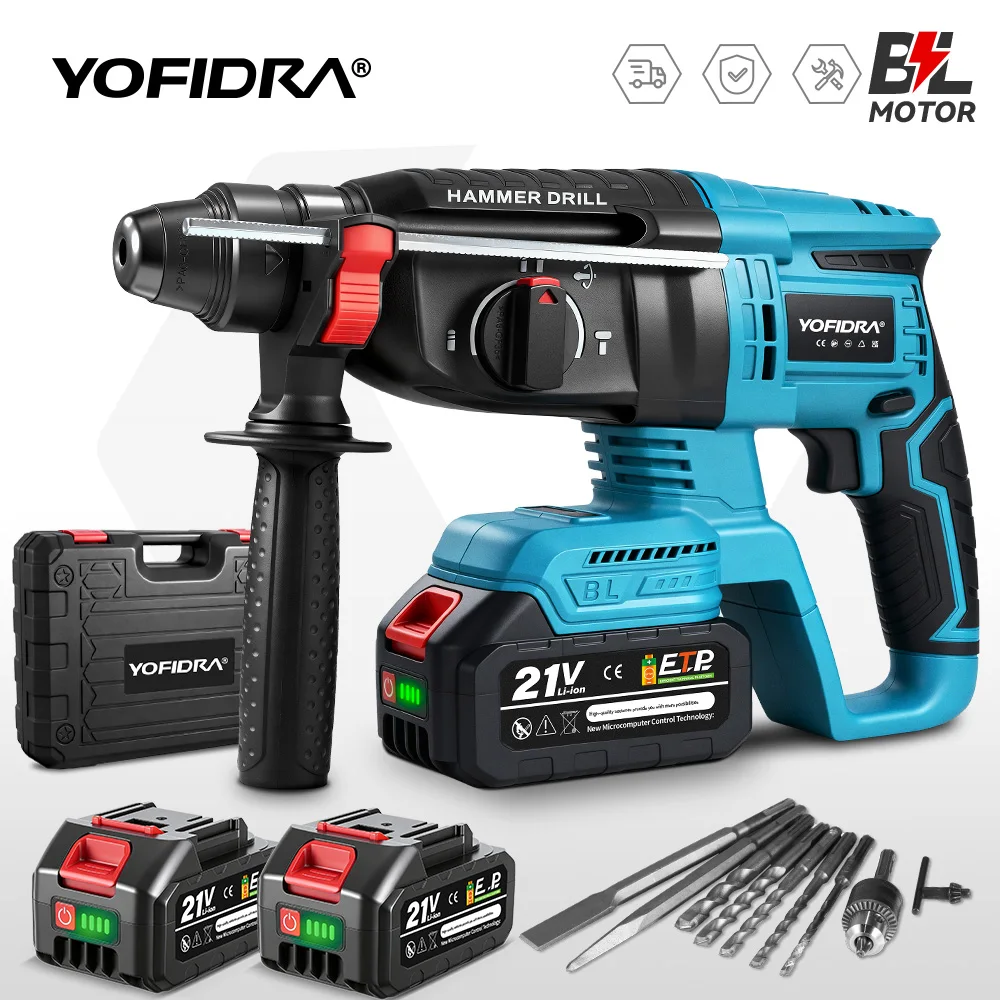 YOFIDRA 26MM Brushless Electric Hammer Drill Multifunctional Rotary Cordless Rechargeable Power Tools For Makita Battery Pin