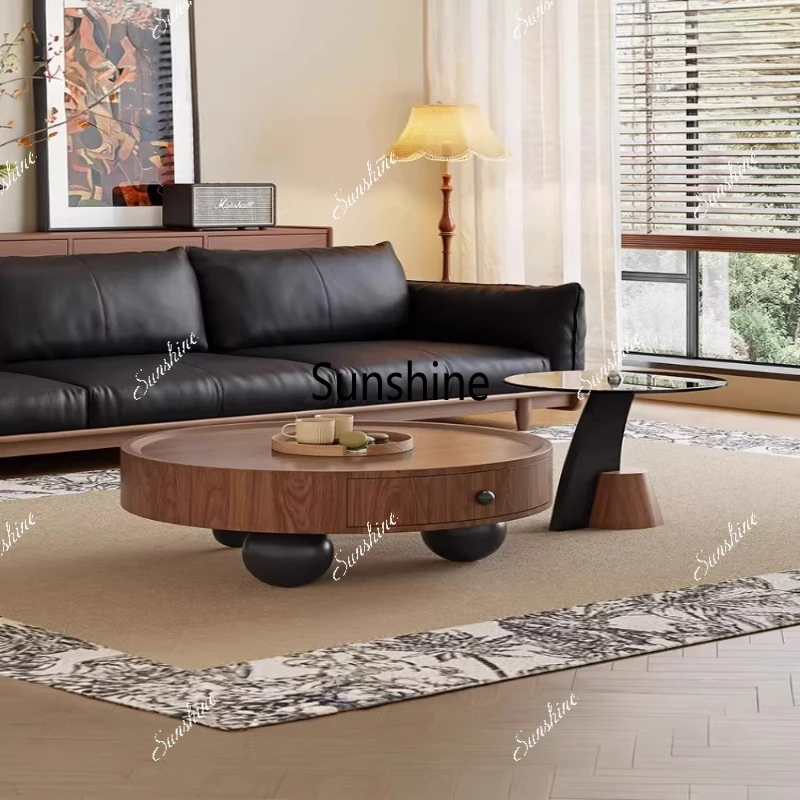 

Italian minimalist round medieval coffee table living room home small apartment modern simple storage