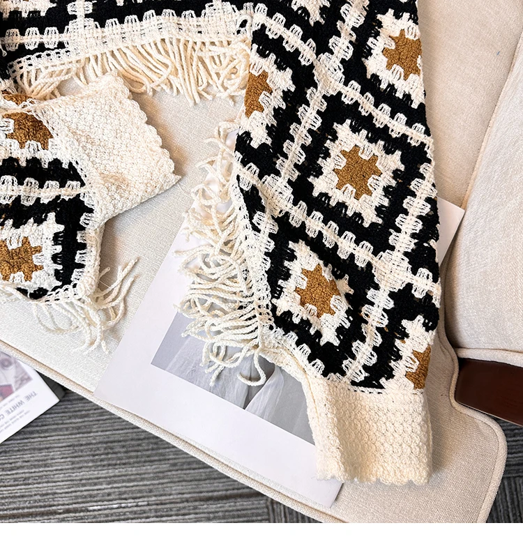 Top de ganchillo con flecos, manga de murciélago con borla, suéter de punto calado cuadrado de abuela, jerséis para mujer, traje de vacaciones bohemio Chic