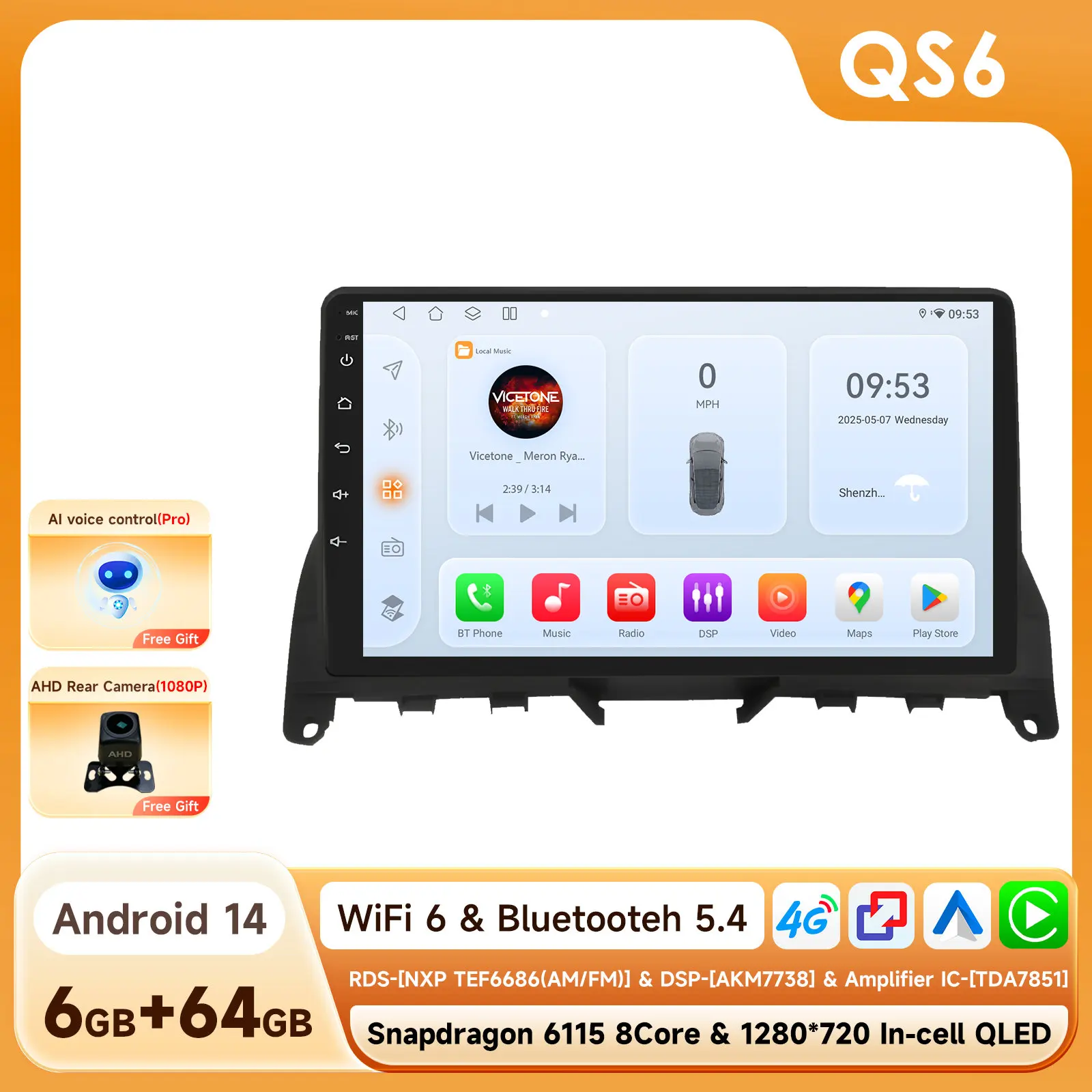 OSSURET 6115 Android speler voor Mercedes Benz C W204 S204 2007-2010 Carplay autoradio multimediasysteem 9 inch 8-core GPS touchscreen