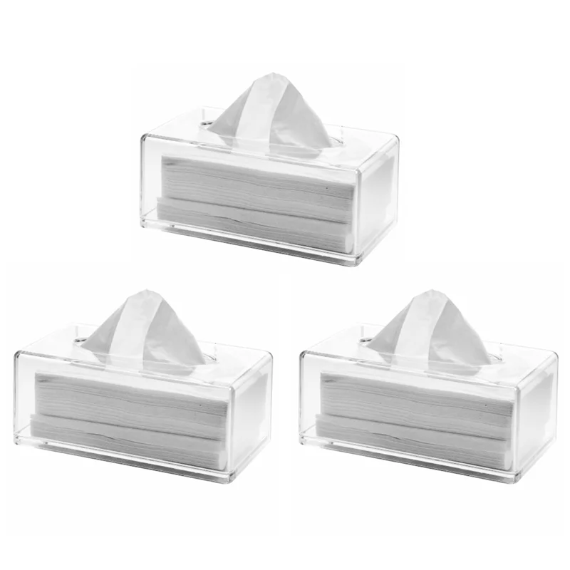 ABJI-3X Supporto per scatola per fazzoletti in acrilico trasparente con coperchio Scatola per dispenser di fazzoletti per il viso per piano di lavoro, foglio per asciugatrice in plastica trasparente A