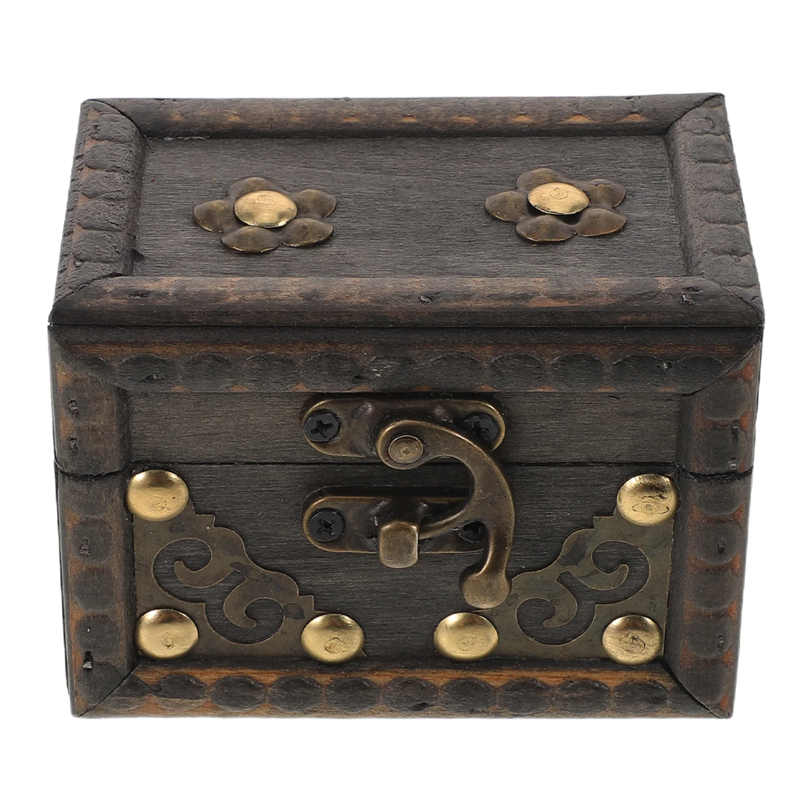

Vintage Wood Box Dark Brown Handmade Solid Wooden Treasure Chest Retro Storage For Jewelry Keepsakes - Decorative Trinket