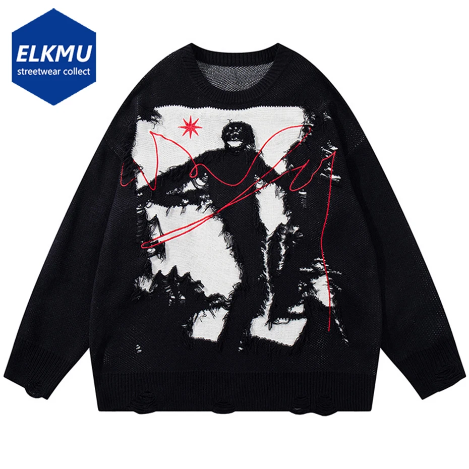 

Broken Patchwork Men Sweaters Vintage Oversized Sweaters Y2K Streetwear Harajuku Hip Hop Sweaters Knit Jumper Knitwear