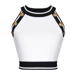 SML High Quality In Stock Summer 2024 New Sleeveless Short Knitted Lady Versatile Vest Halterneck Camisole Women's Top