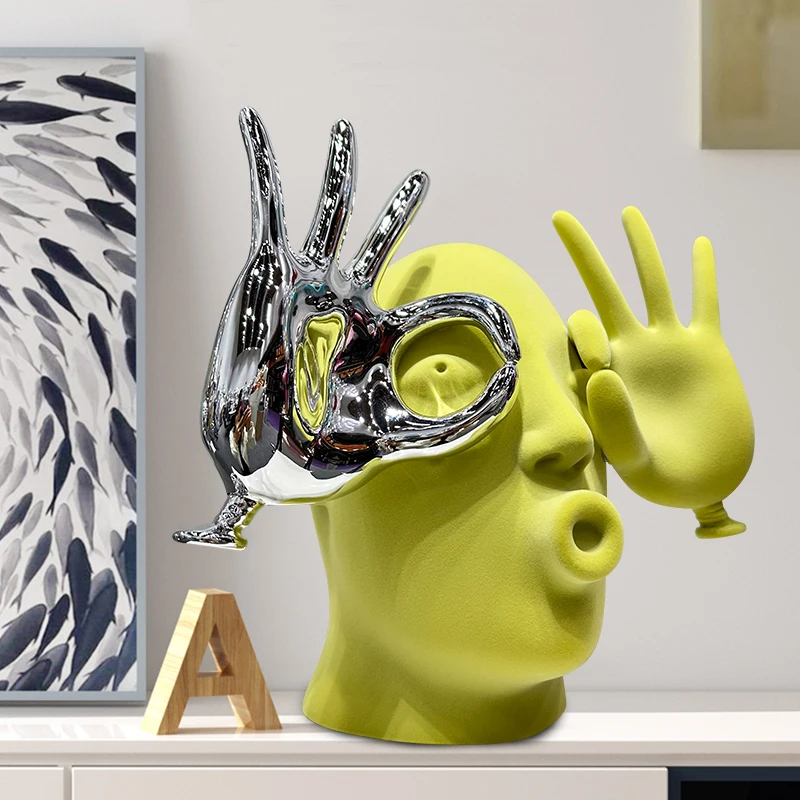 Nordic Arts Gestures Figure Sculpture Crafts Ornaments Modern Resin Flocking Figures Head Statues Interior Aesthetic Decoration
