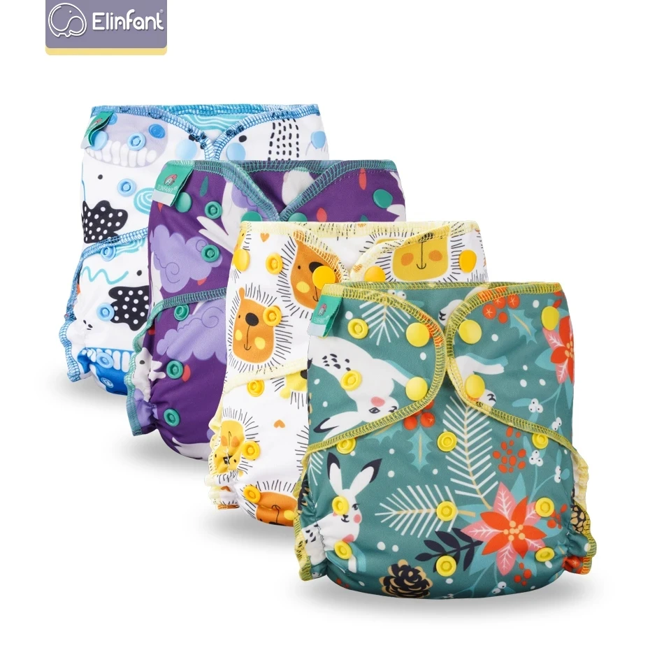 Elinfant Rainbow Print Bamboo Velour Cloth Diaper Heavy Wetter Hybrid  AIO/AI2 Waterproof Bamboo Cotton insert Cloth Diaper