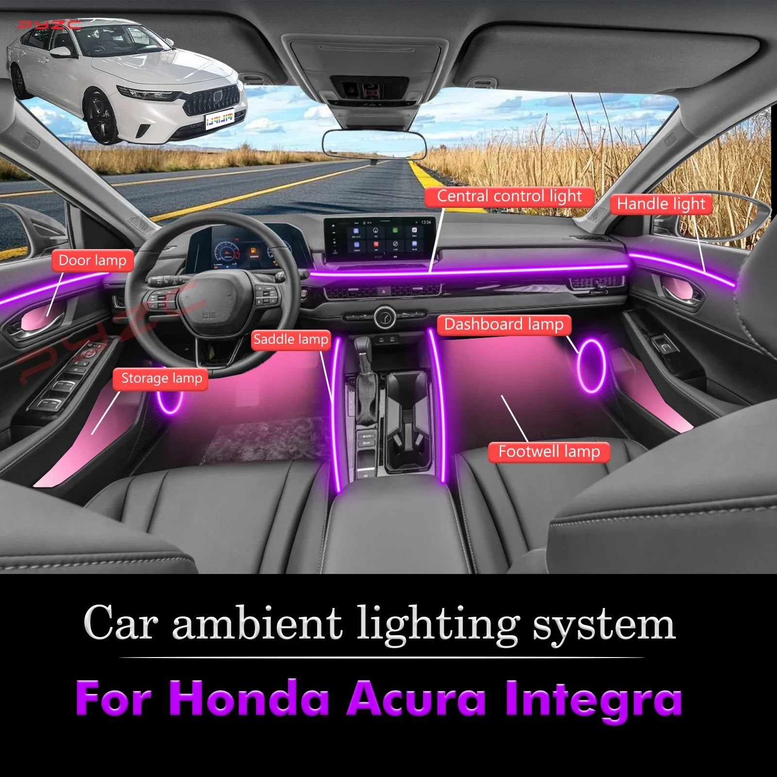 

For Honda Acura Integra Smart Remote Control Car Interior Ambient Light RGB 64 Colors LED Energy Saving Efficient Lamp Kit