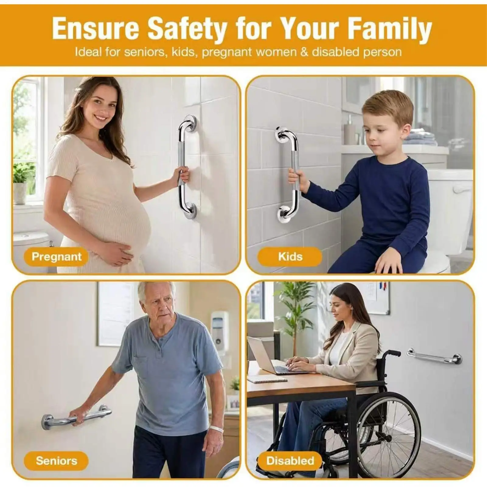 Grab Bars For Shower Wall Mounted Support Handle 3-Piece Bathroom Toilet Assist Bar For Women Men Elderly Disabled Daily Toilet