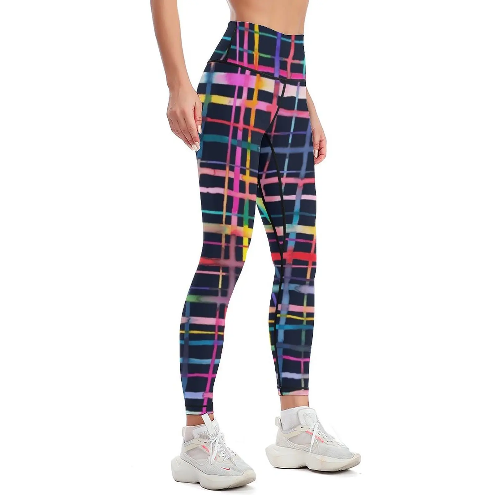 Artistic geometric pattern - Multicolor checkered and striped pattern Leggings trousers Womens Leggings