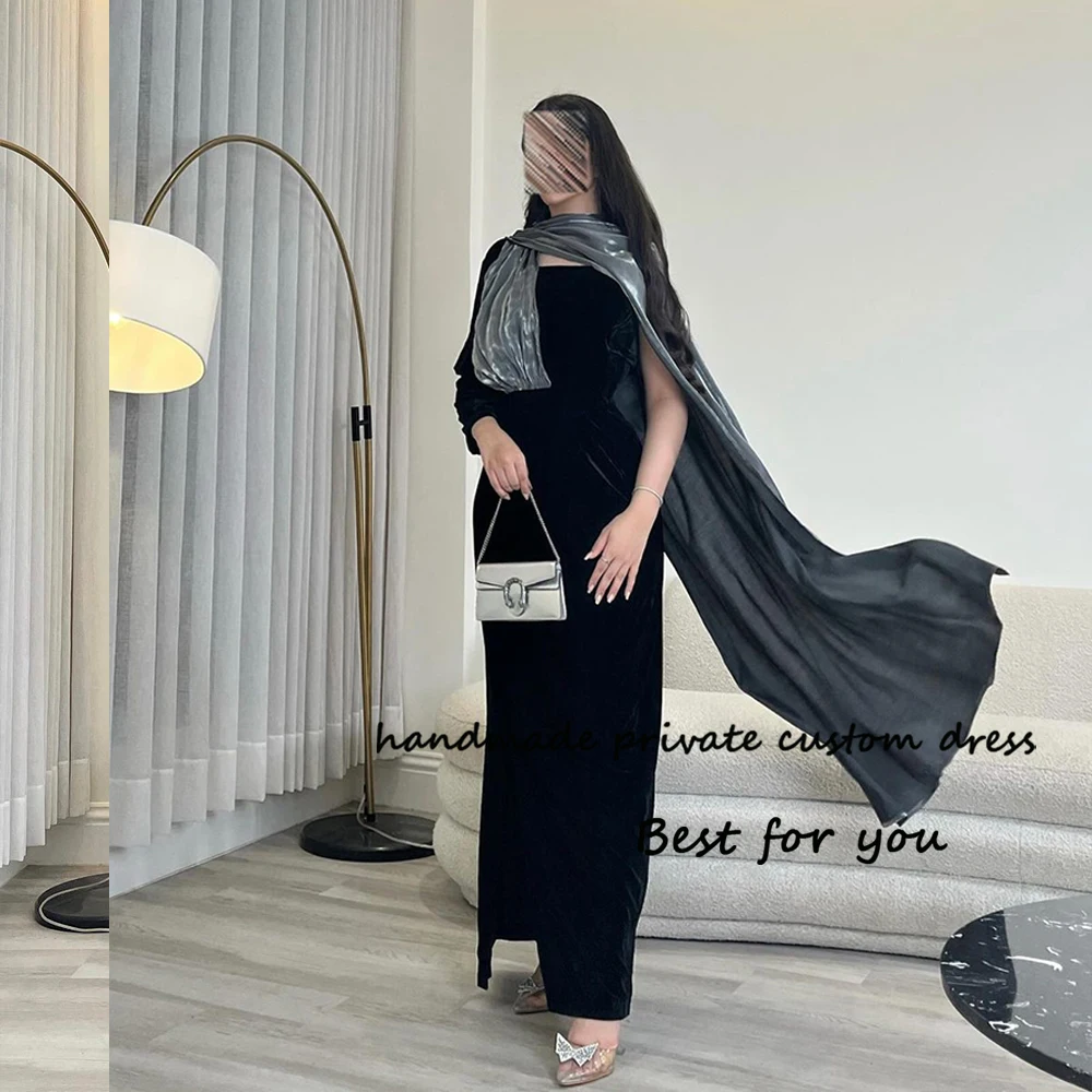 

Black Velvet Mermaid Evening Dresses One Sleeve Arabian Dubai Formal Dress Ankle Length Prom Party Gowns 2024