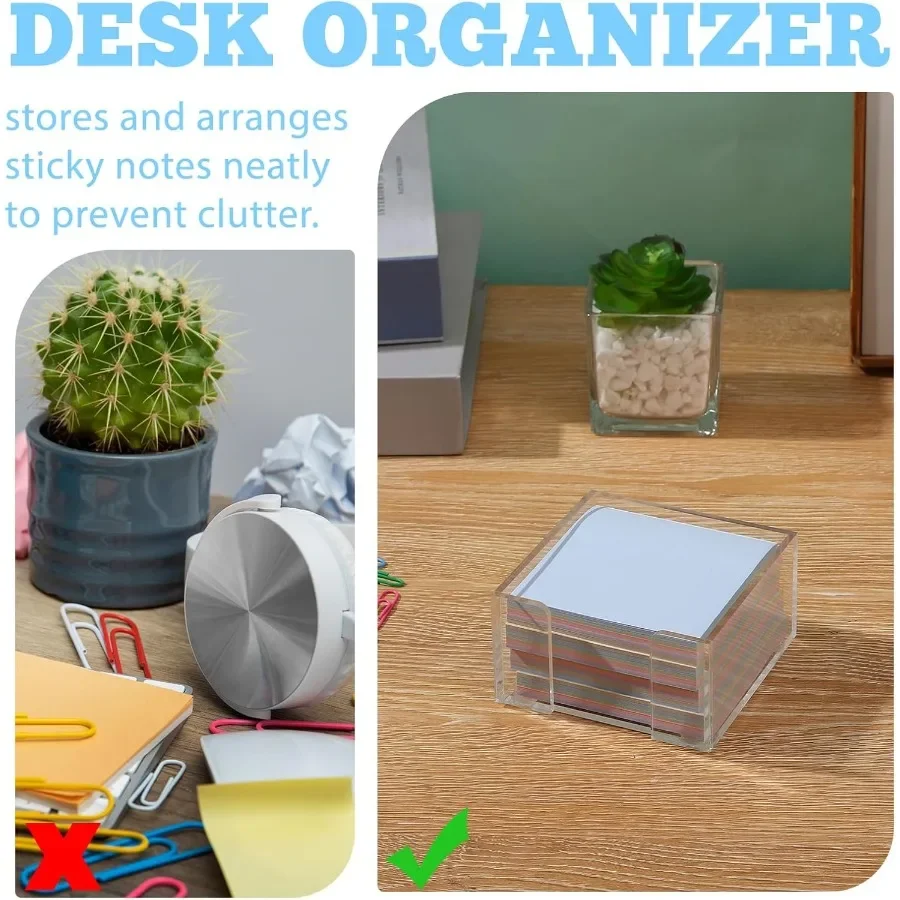 Acrylic Sticky Note Holder 3x3 Crystal Clear Notepad Holder with AntiSlip Base Post It Note Holder Sticky Note Dispenser for Of
