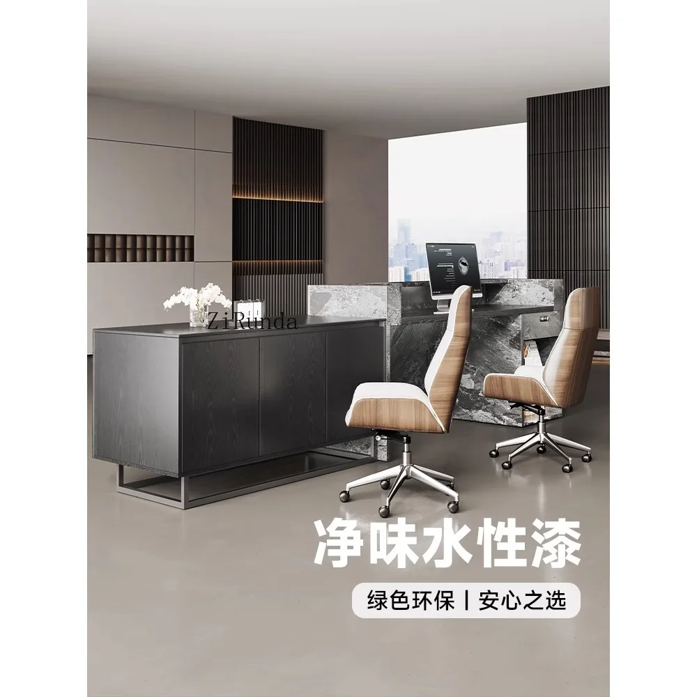 Modern solid wood front desk Reception desk Business office area High-end meeting table High-end bar