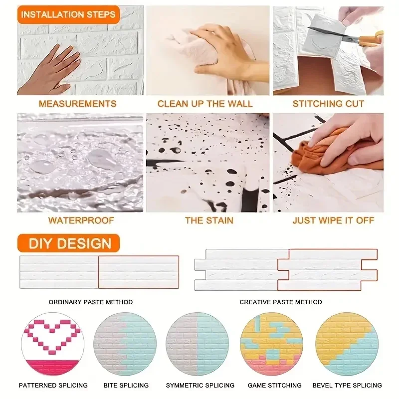 70cm*10m 3D Self-adhesive Foam Tile Wall Stickers for Indoor Wall Decor Living Room Kitchen and Bedroom Bathroom Home Decoration view 5