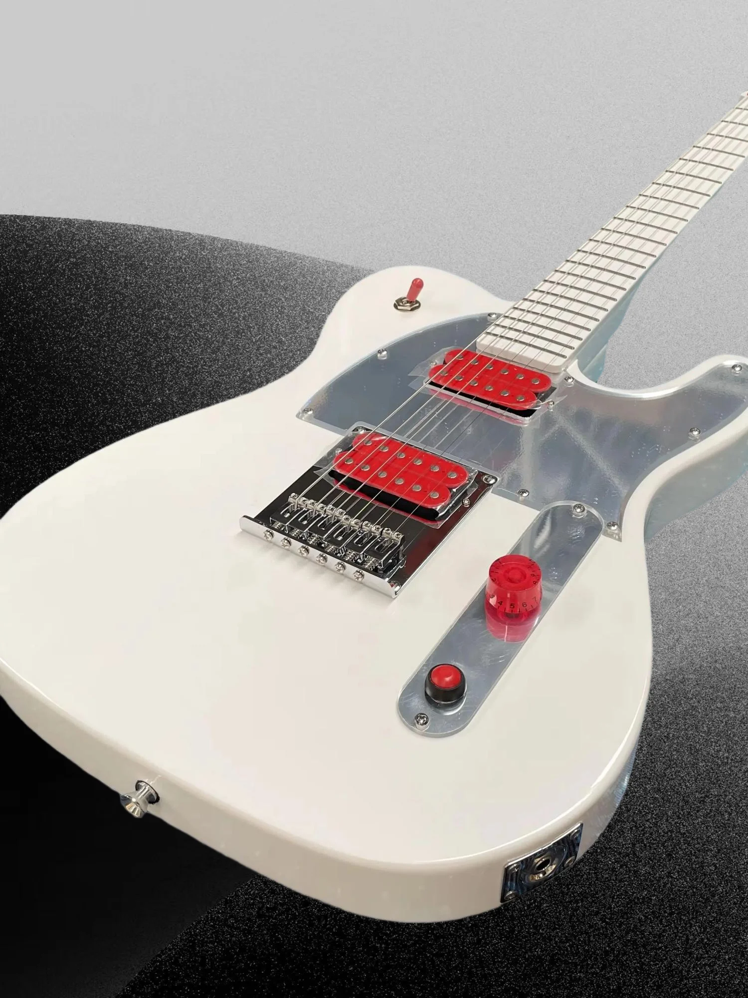 2026 White Guitar with Maple Fingerboard and Red Master Volume Knob, Beginner Family Version  Guitar