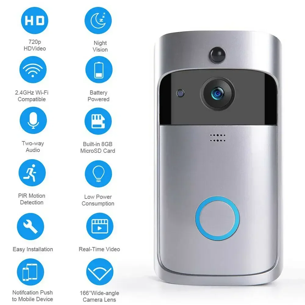 New 720P HD Smart Home Wireless WIFI doorbell Camera Security Video Intercom IR Night Vision AC Battery Operated House Doorbell