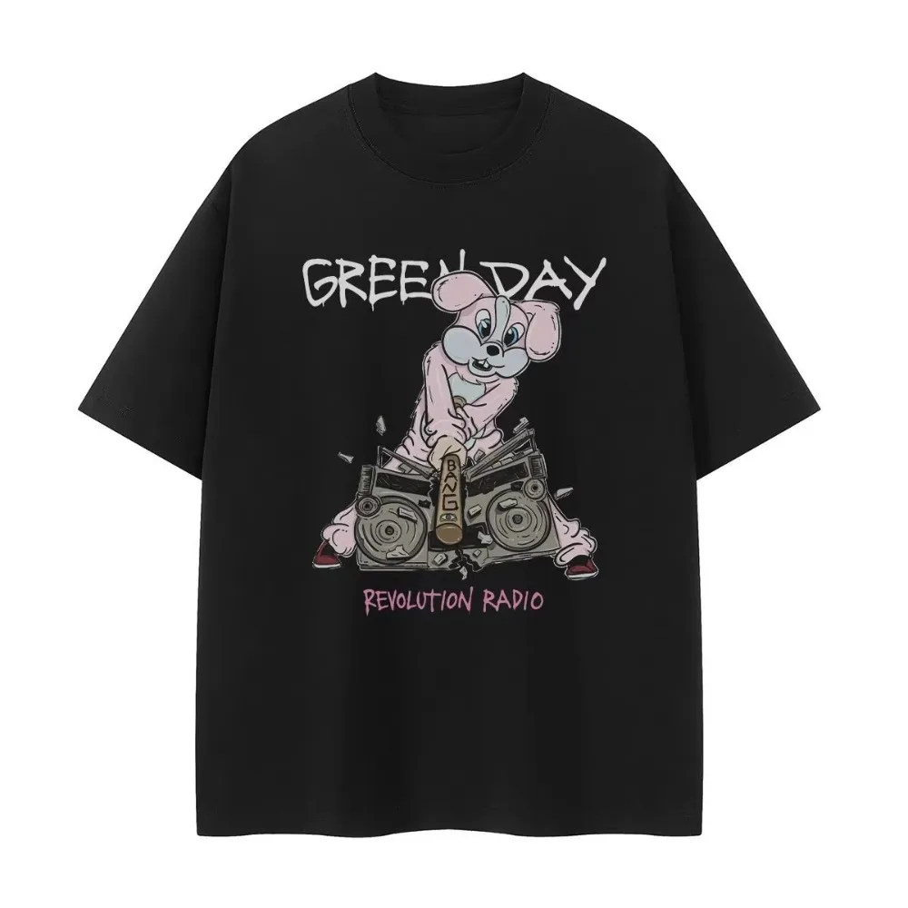 

2025 Green Day Band Retro American Street Punk Cute Cartoon Rabbit VTG Rock Short Sleeve Harajuku Women's Casual T-shirt