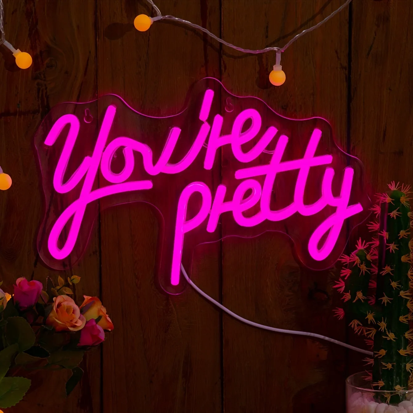 You're Pretty Neon Sign, Pink Neon Signs for Wall Decor, USB Powered Led Neon Signs for Bedroom Decor Sign for Bachelorette Party