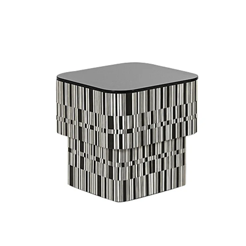 Black and white striped coffee table simple combination side table living room small apartment tempered glass countertop