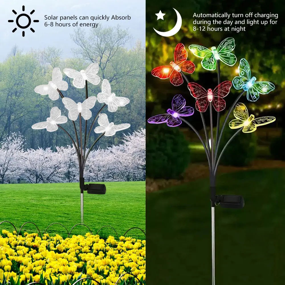 Solar LED Lights Outdoor Waterproof Garden Butterfly Sunlight LED Lamp Landscape Lawn Light Home Decor Lamp 6/8/10 Heads 조명 image 5