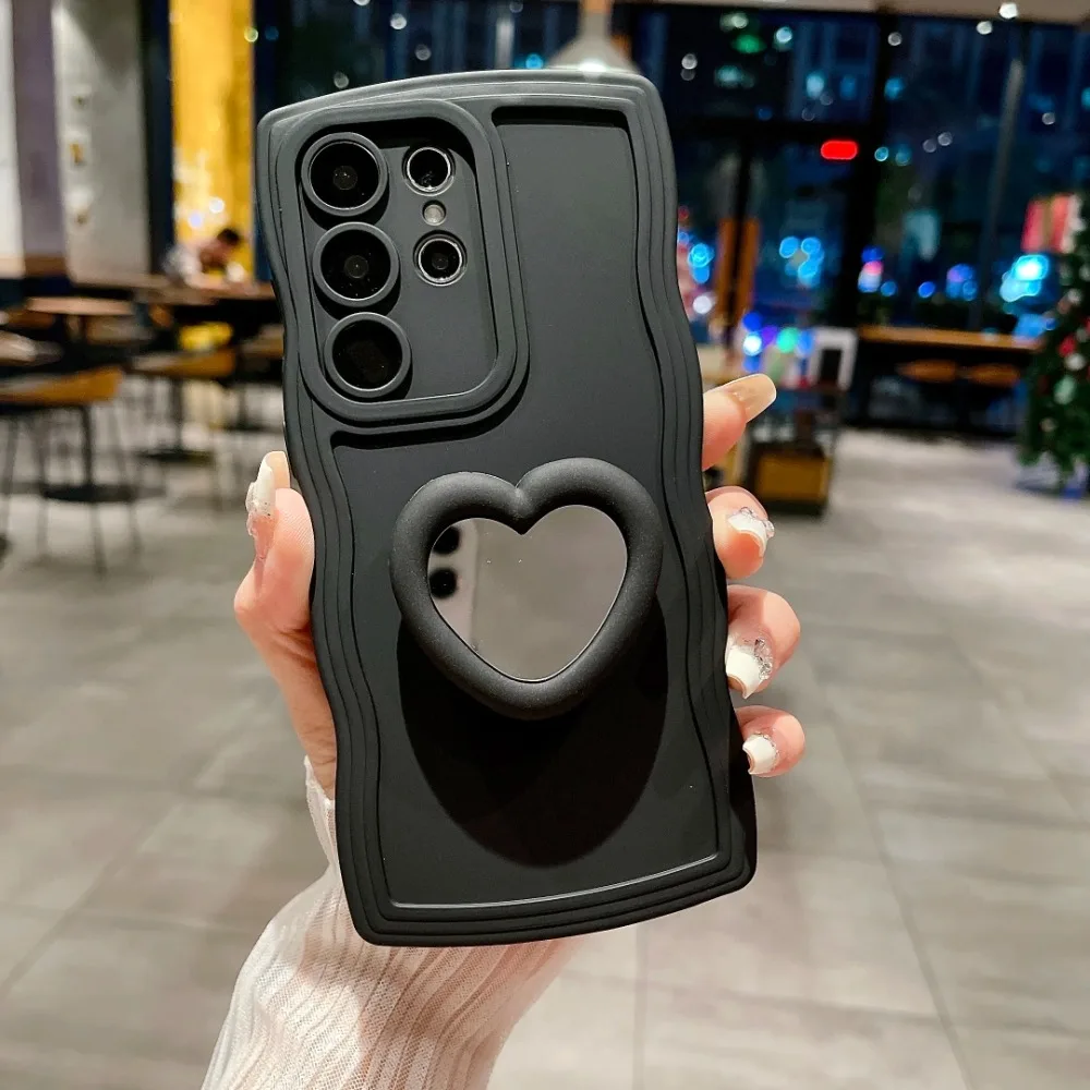 Fashion 3D Love Heart Mirror Stand Case For Samsung A55 A35 A05 A25 A15 A53 A54 A52 A32 A34 A23 A24 A51 A71 Soft Silicone Case